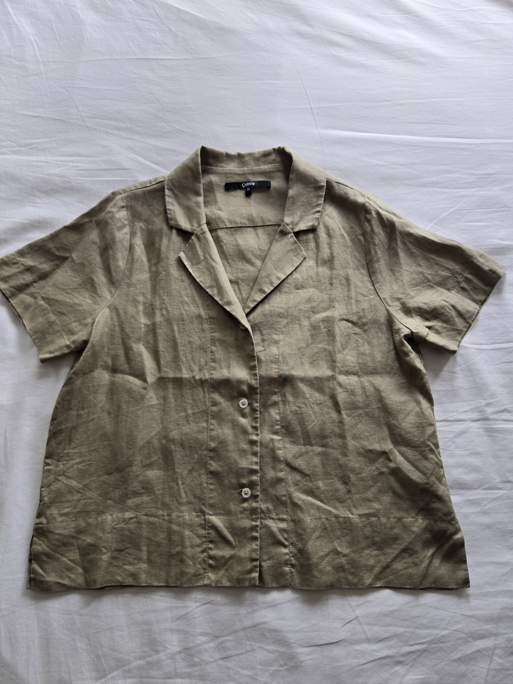 Quince 100% European Flax Linen Short Sleeve Shirt Olive Green Small CMA01 - Picture 11 of 15
